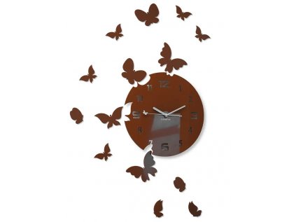 Nástenné akrylové hodiny Motýle - hnedá