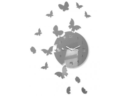 Nástenné akrylové hodiny Motýle - sivá