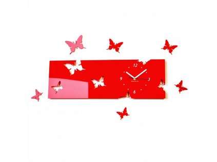 Nástenné akrylové hodiny Motýle2 - červená
