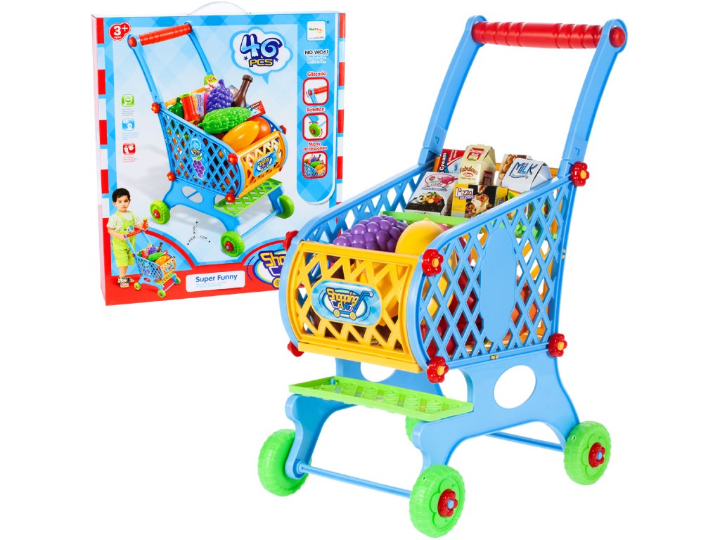 Nákupní košík modrý s produkty