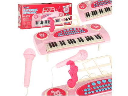 Keyboard dla dzieci pianinko interaktywne organki 37 klawiszy mikrofon statyw rozowe 173070