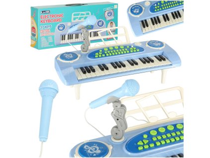 Keyboard dla dzieci pianinko interaktywne organki 37 klawiszy mikrofon statyw niebieskie 173056