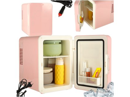 Lodowka turystyczna elektryczna samochodowa mini na jedzenie kosmetyki grzanie chlodzenie 2w1 4L rozowa 173749