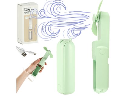 Wiatrak biurkowy wentylator mini reczny skladany wiatraczek przenosny USB zielony 172022