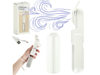 Wiatrak biurkowy wentylator mini reczny skladany wiatraczek przenosny USB bialy 171975