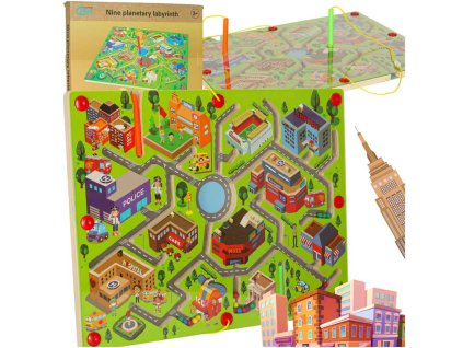 Gra labirynt magnetyczna planszowa drewniana do podrozy duze miasto 2 graczy 172241