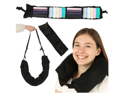 Poduszka turystyczna podrozna rogal zaglowek na szyje schowek do wypelnienia czarna 173129