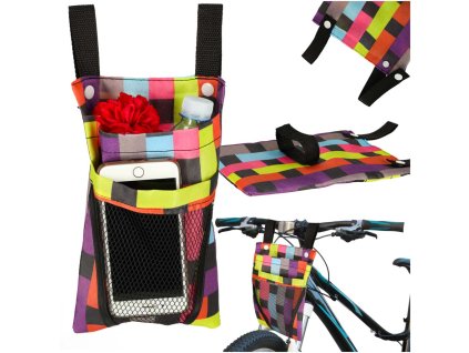 Torba na rower hulajnoge kierownice telefon sakwa rowerowa kolorowa kratka 168417