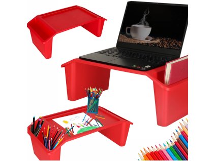 Stolik pod laptopa z organizerem podrozny samochodowy dla dzieci z kieszeniami sniadaniowy podstawka przenosny stabilny czerwony 166651