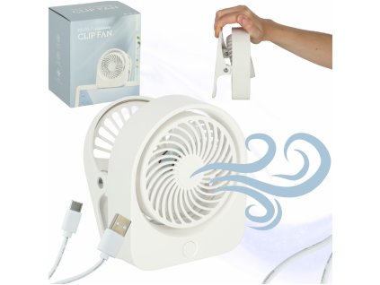 Wentylator biurkowy wiatrak z klipsem bezprzewodowy USB chlodzenie 3 poziomy mocy 11 5cm bialy 167241