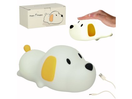 Lampka nocna dla dzieci silikonowa dotykowa miekka LED USB biala piesek lezacy 165747