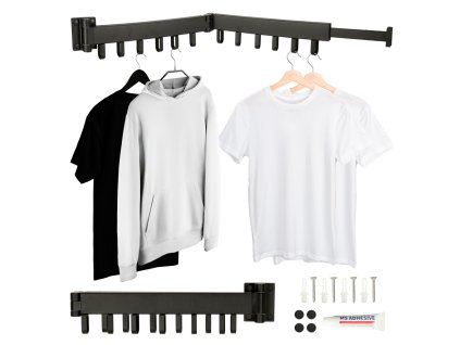 Suszarka na pranie wieszak scienny nascienny skladany teleskopowy czarny 12 haczykow 90cm 165767