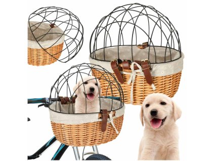 Koszyk wiklinowy RALLEX na rower z kratka metalowa transporter dla kota psa 167257