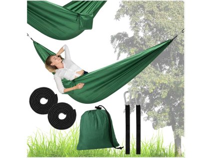 Hamak biwakowy turystyczny podrozny przenosny na biwak 260cm 120kg pokrowiec zielony 168150
