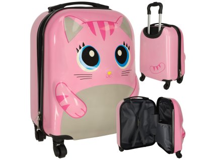 Walizka podrozna dla dzieci bagaz podreczny na kolkach kot rozowa 158292
