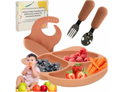 Naczynia silikonowe dla dzieci niemowlat zestaw stolowy 4 elementow mis pomaranczowy 167174