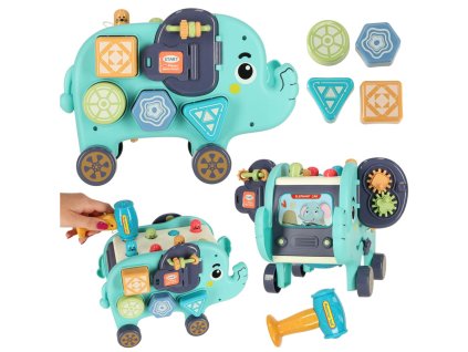 Slonik tablica manipulacyjna montessori wbijak sorter klocki mlotek 26cm 167516