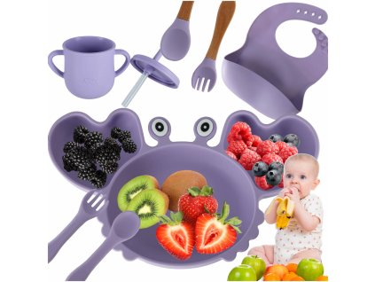 Naczynia silikonowe dla dzieci niemowlat krab zestaw 9 elementow fioletowy 167177