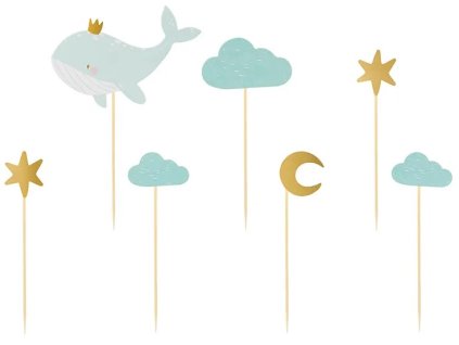 Dekoracje do muffinek babeczek Wieloryb 11cm 13 5cm 7 sztuk 132311