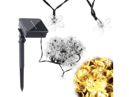 Lampki ogrodowe solarne kwiatki 7m 50LED cieply bialy 147974