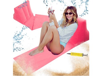 Mata plazowa z dmuchanym oparciem lezak na plaze do domu ogrodu z poduszka uniwersalny rozowy 171019