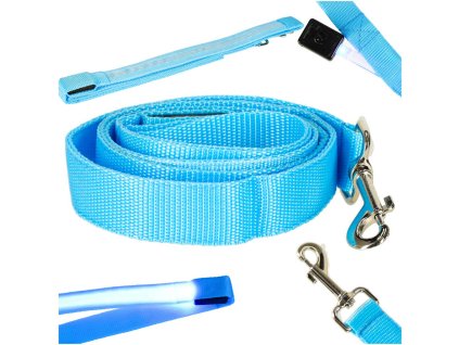 Smycz dla psa kota swiecaca spacer jesien zima noc LED 1 2 m niebieska 167654