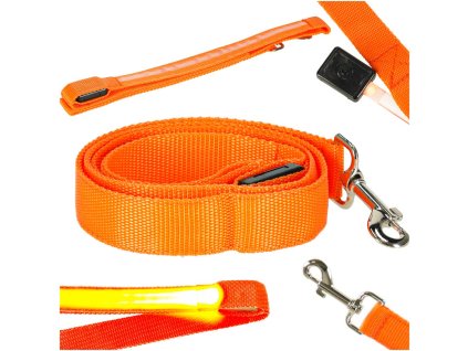 Smycz dla psa kota swiecaca spacer jesien zima noc LED 1 2 m pomaranczowa 167644