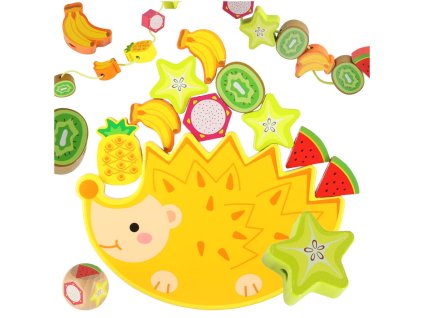 Gra zrecznosciowa montessori ukladanka balansujaca klocki drewniane jez nawlekane owoce 169916