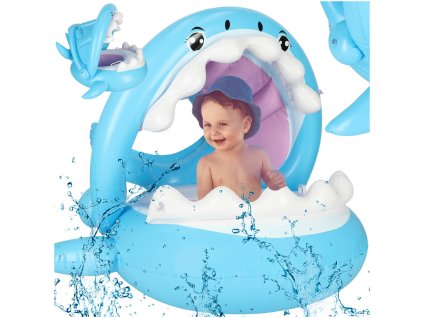 Kolko do plywania kolo dmuchane dla niemowlat pontonik dla dzieci z siedziskiem z daszkiem rekin 23kg 167562