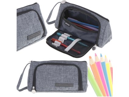 Piornik szkolny dwukomorowy saszetka kosmetyczka rozkladany 3w1 szary 175830