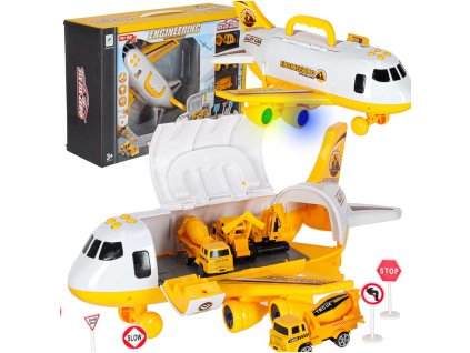 Transporter samolot rozkladany z autami 3 auta pojazdy budowlane swiatla dzwiek 174891