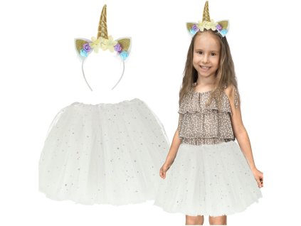 Kostium stroj karnawalowy Jednorozec opaska spodniczka bialy 3 6lat 144337