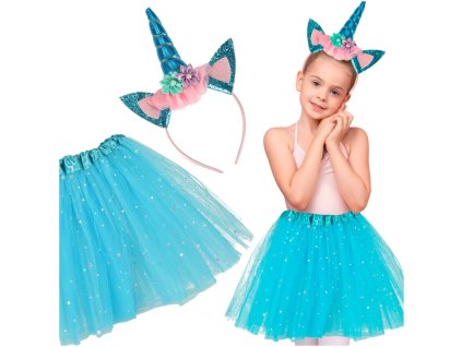 Kostium stroj karnawalowy przebranie Jednorozec opaska spodniczka niebieski 3 6lat 145033