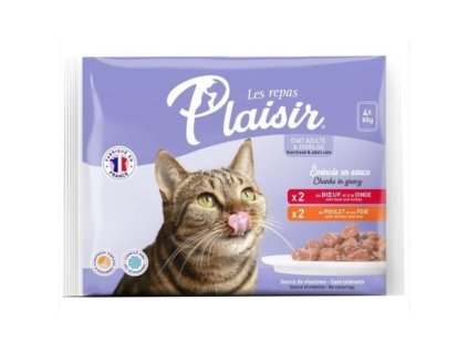 Plaisir 85g x 4ks steriliz. kapsička/2x hovězí+2x kuře cat
