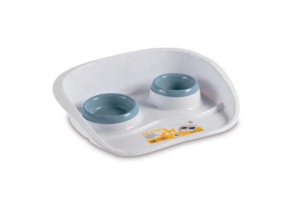 Dvoumiska plastová s podložkou 0,25/0,3 l modrá/bílá