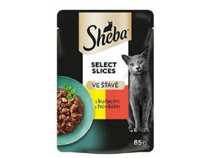 Sheba Select Slices 85g s kuřecím a hovězím masem ve šťávě kapsička cat
