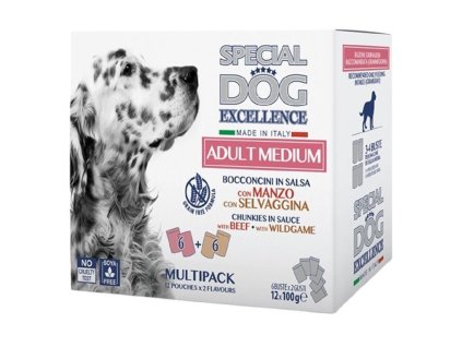 Monge 12x100g Excellence Multibox Medium Beef/Wild  dog