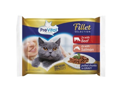 PreVital 4x85g IRR kapsa losos+hovězí  v omáčce cat