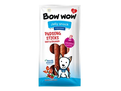 Bow Wow Jelly snack Pudding sticks (s hovězím, kolagenem, šípkem a brusinkami) 6ks/bal.