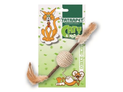 Tatrapet hračka pro kočky - míček na dřívku s peřím 24cm