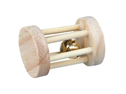 Dřevěný váleček s rolničkou pro křečky a myši o 3.5 × 5 cm
