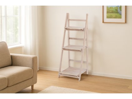 REGÁL ŽEBŘÍKOVÝ PŘÍRODNÍ/BĚLENÝ SE 3 POLICEMI 42 x 39 x 109 cm *8423