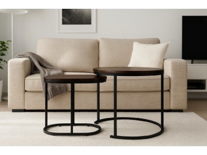 DVOUKUSOVÝ KONFERENČNÍ STOLEK KULATÝ + OVÁLNÝ HNĚDÝ *1988