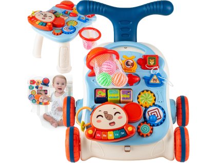 Chodítko tlačná hračka 5v1 stolek s piánkem modrý