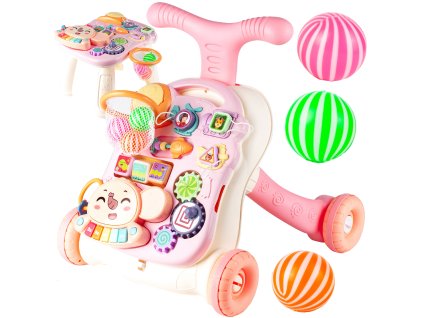 Chodítko 5v1 stoleček s piankem růžové