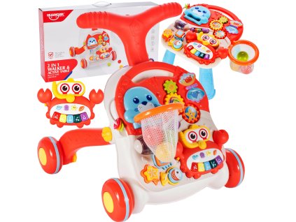 Chodítko tlačné stolek 2v1 červené