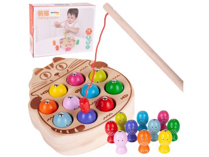 Dřevěná hra chytání rybiček magnetická KOČKA