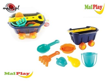 Vozík s doplňky na písek modrý