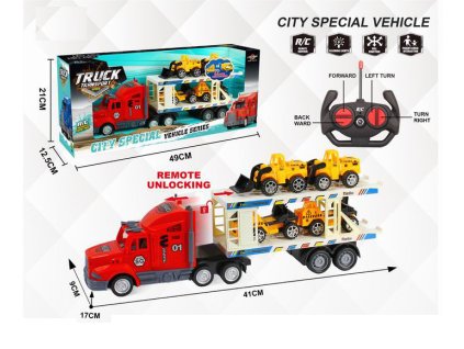 RC přepravník se 4 stavebními vozidly