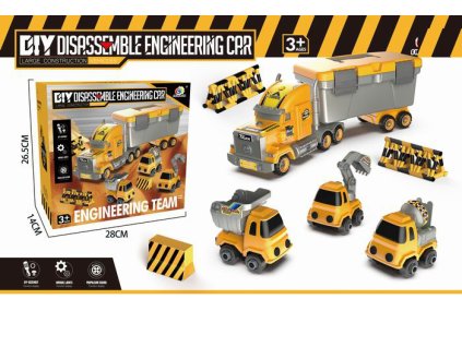 Nákladní auto kontejner s budovatelskými vozidly